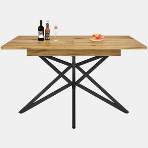 Mesa extensível 120 (160) x 80 cm - Mesa de cozinha, mesa de pequeno-almoço, pernas em forma de estrela, pernas em ferro preto, tampo em nogueiraimitação mármore