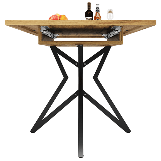 Mesa extensível 120 (160) x 80 cm - Mesa de cozinha, mesa de pequeno-almoço, pernas em forma de estrela, pernas em ferro preto, tampo em nogueiraimitação mármore