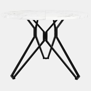 Mesa redonda 100x100 cm - Mesa de jantar para 4 pessoas, com pernas metálicas e tampo em MDF mármore - Preto