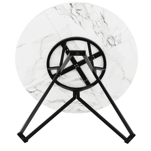 Mesa redonda 100x100 cm - Mesa de jantar para 4 pessoas, com pernas metálicas e tampo em MDF mármore - Preto