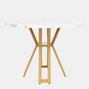 Mesa redonda 100×100 cm - mesa leve e luxuosa para 4-6 pessoas, adequada para sala de jantar e sala de estar - pernas douradas e tampo branco
