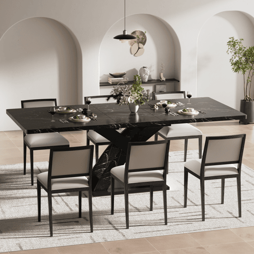 Mesa extensível 120-160 cm - Mesa de jantar, mesa de cozinha, mesa de varanda, madeira, para 6 pessoas - Preto