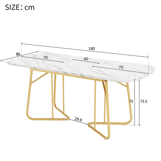 Mesa de jantar extensível 140180x80 cm - estilo luxuoso, com pernas de metal douradas, estrutura de mármore - branco
