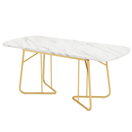 Mesa de jantar extensível 140180x80 cm - estilo luxuoso, com pernas de metal douradas, estrutura de mármore - branco