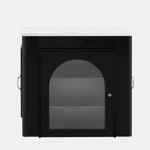 Ilha de cozinha com rodas, mesa de jantar extensível com tampo removível - Carrinho móvel com tomadas - Branco e Preto