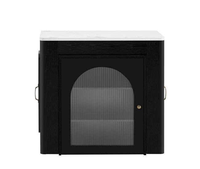 Isla de cocina con ruedas, mesa de comedor extensible con tapa removible - carro móvil con enchufes - blanco y negro