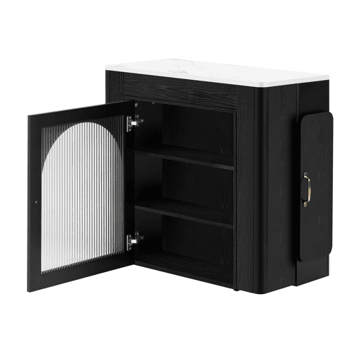 Ilha de cozinha com rodas, mesa de jantar extensível com tampo removível - Carrinho móvel com tomadas - Branco e Preto
