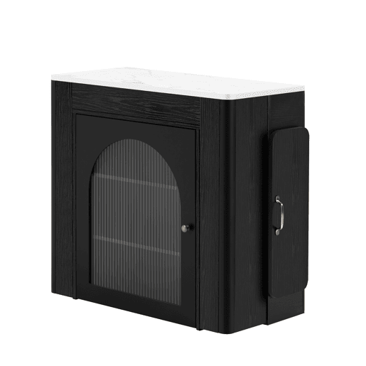 Ilha de cozinha com rodas, mesa de jantar extensível com tampo removível - Carrinho móvel com tomadas - Branco e Preto