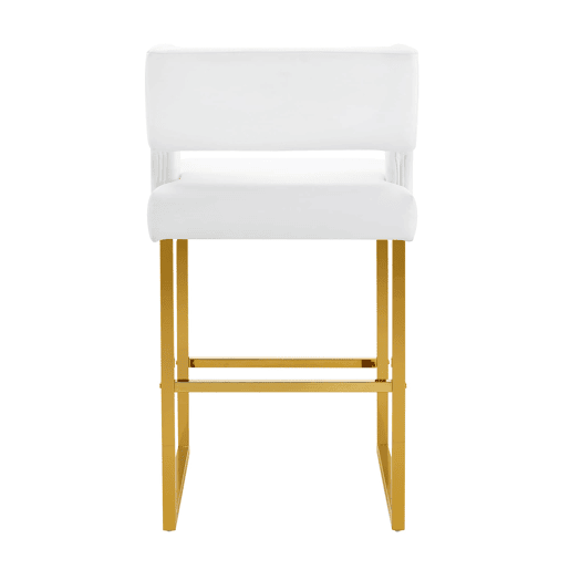 Bancos de bar 2 unidades - estilo nórdico, design quadrado, pernas metálicas douradas - Branco+Dourado