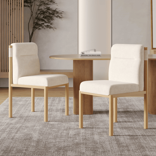 Cadeiras de sala de jantar 2 unidades - Estrutura com efeito carvalho e assento acolchoado espesso, Sherpa moderno - Bege