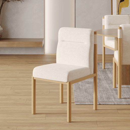 Cadeiras de sala de jantar 2 unidades - Estrutura com efeito carvalho e assento acolchoado espesso, Sherpa moderno - Bege