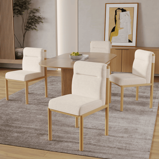 Cadeiras de sala de jantar 2 unidades - Estrutura com efeito carvalho e assento acolchoado espesso, Sherpa moderno - Bege