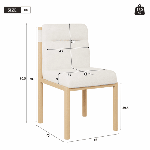 Cadeiras de sala de jantar 2 unidades - Estrutura com efeito carvalho e assento acolchoado espesso, Sherpa moderno - Bege