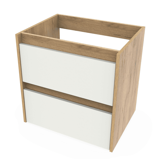 Armário de banheiro suspenso Nilo, 60 cm, branco fosco e carvalho kraft, 2 gavetas, 60 x 60 x 46 cm (sem pia)