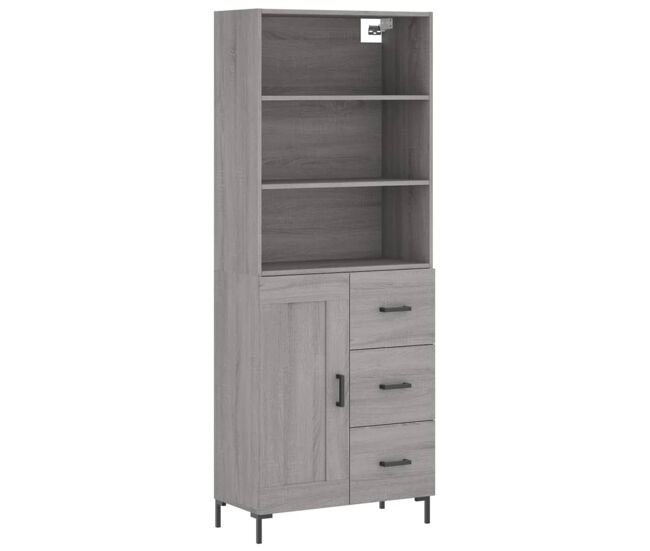Aparador alto - mueble de almacenamiento madera contrachapada gris sonoma 69,5x34x180 cm es1075