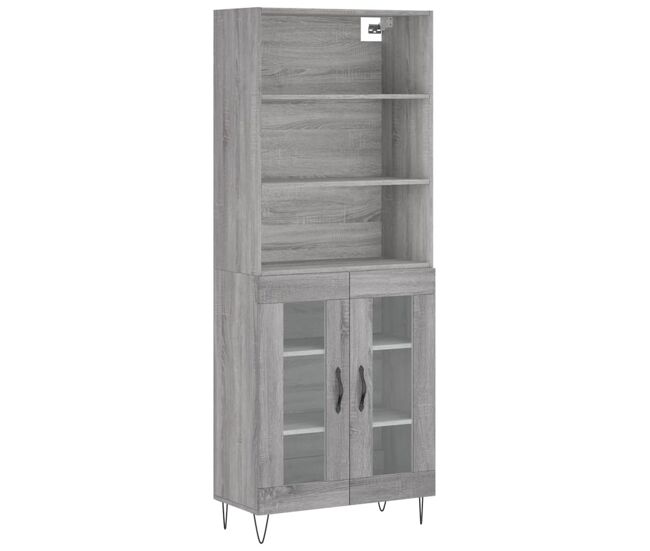 Aparador alto - mueble de almacenamiento madera contrachapada gris sonoma 69,5x34x180 cm es1059