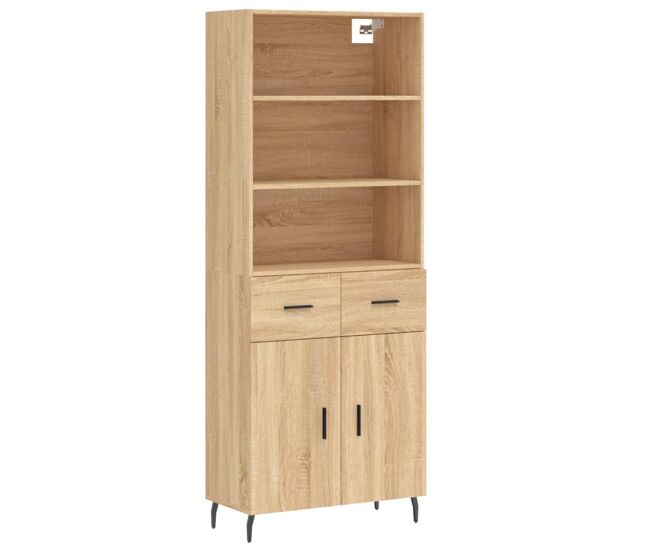 Aparador alto - mueble de almacenamiento madera contrachapada color roble 69,5x34x180 cm es846