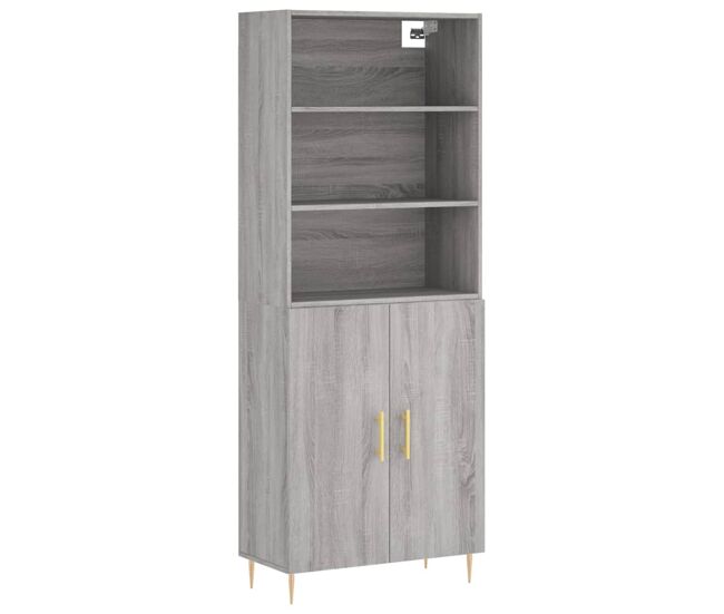 Aparador alto - mueble de almacenamiento madera contrachapada gris sonoma 69,5x34x180 cm es1056
