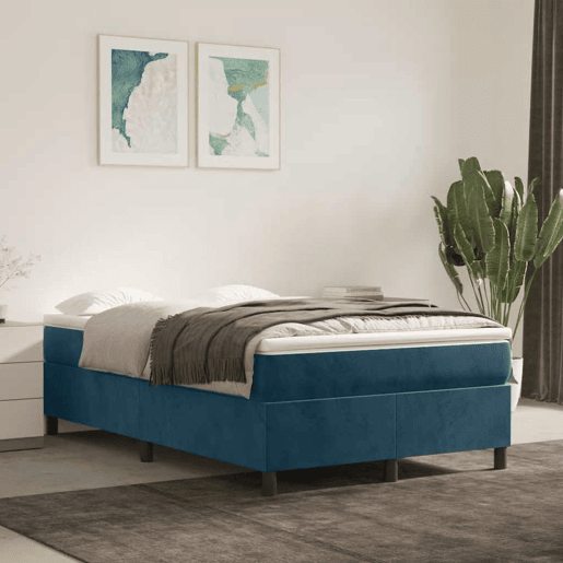 Estrutura de Cama de casal moderno com molas 120x200 cm veludo azul