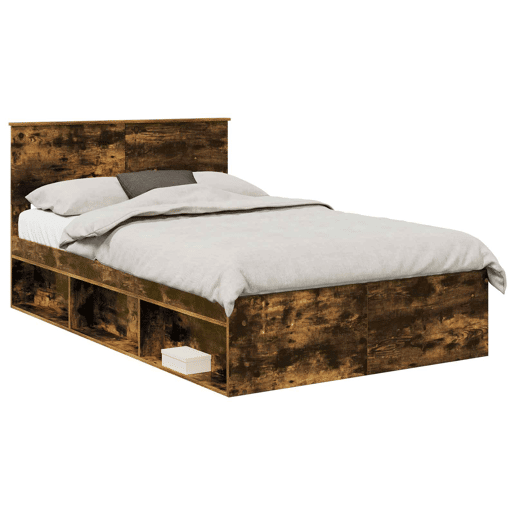 Estrutura de cama de casal com cabeceira - Carvalho Defumado 120 x 190 cm