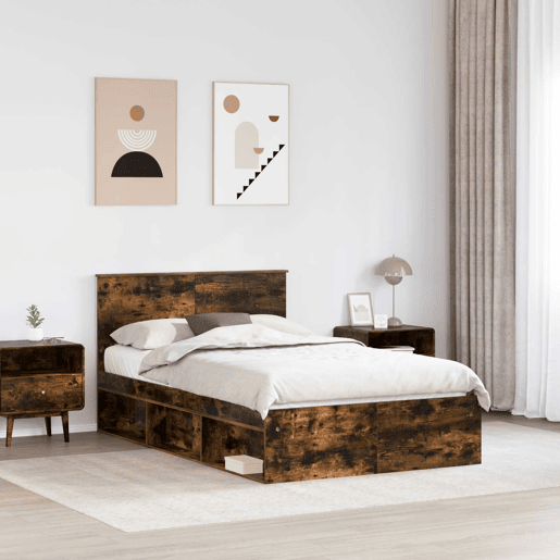 Estrutura de cama de casal com cabeceira - Carvalho Defumado 120 x 190 cm