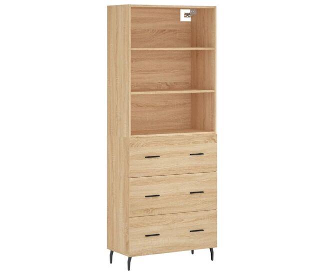 Aparador alto - mueble de almacenamiento madera contrachapada color roble 69,5x34x180 cm es783