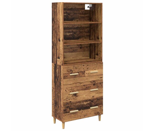 Aparador alto - mueble de almacenamiento con cajón madera envejecida 69,5 x 32,5 x 180 cm es382
