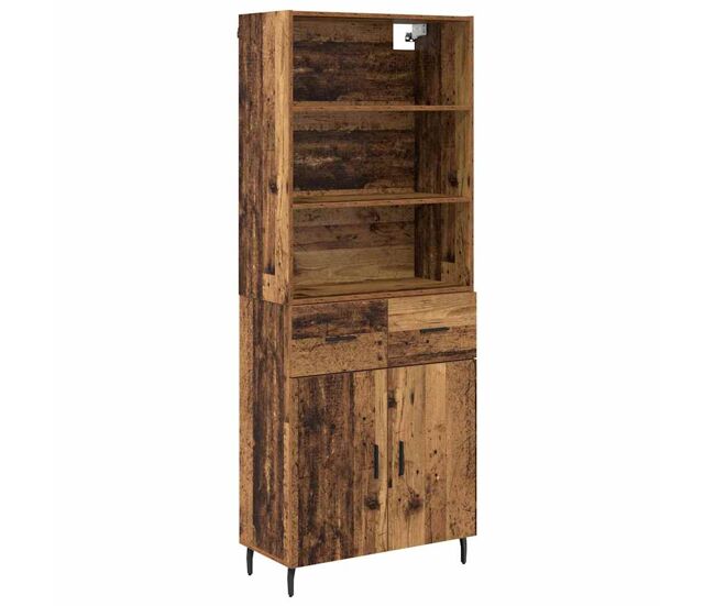 Aparador alto - mueble de almacenamiento con cajón madera envejecida 69,5 x 34 x 180 cm es389