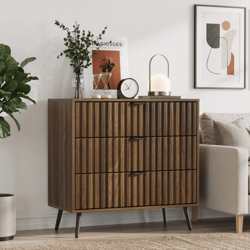 Cômoda com 3 gavetas - Moderna, armazenamento multifuncional - Nogueira Cômoda com 3 gavetas - Moderna, armazenamento multifuncional - Nogueira