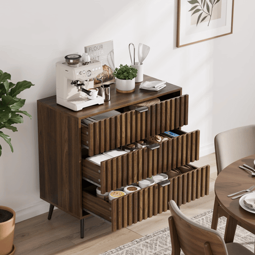 Cômoda com 3 gavetas - Moderna, armazenamento multifuncional - Nogueira Cômoda com 3 gavetas - Moderna, armazenamento multifuncional - Nogueira