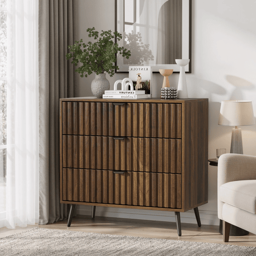 Cômoda com 3 gavetas - Moderna, armazenamento multifuncional - Nogueira Cômoda com 3 gavetas - Moderna, armazenamento multifuncional - Nogueira