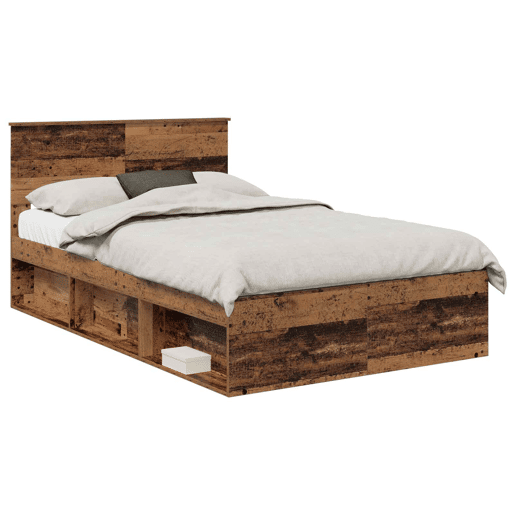 Estrutura de cama de casal com cabeceira - Madeira antiga 120 x 190 cm