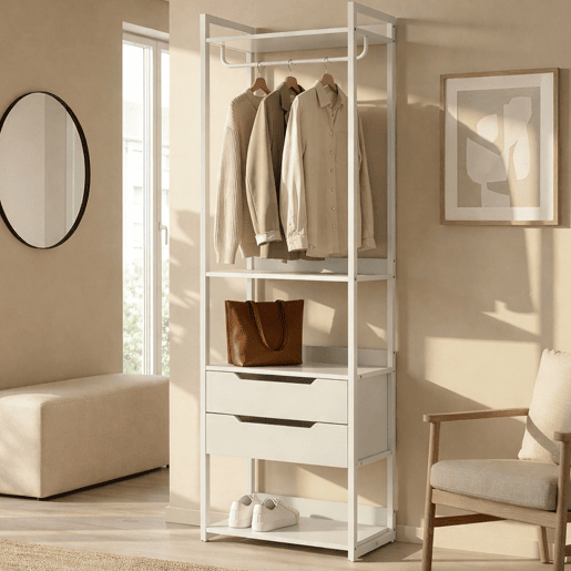 Bengaleiro de pé Jässaatka 1 varão 2 gavetas 4 prateleiras aço 200x61x40 cm Cinzento en.casa