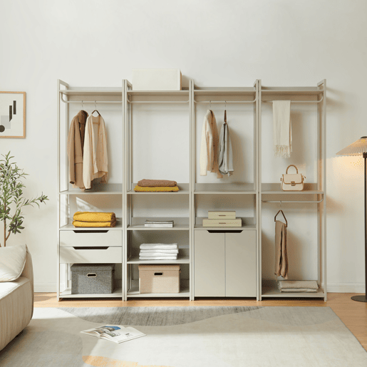 Bengaleiro de pé Jässaatka 1 varão 2 gavetas 4 prateleiras aço 200x61x40 cm Cinzento en.casa