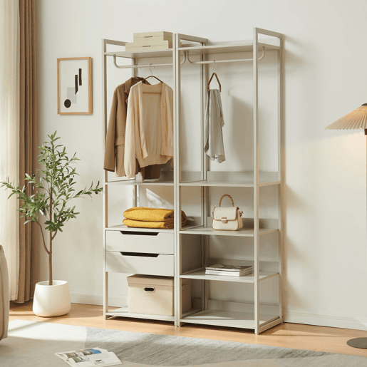 Bengaleiro de pé Jässaatka 1 varão 2 gavetas 4 prateleiras aço 200x61x40 cm Cinzento en.casa