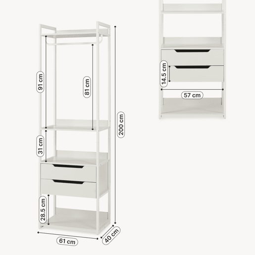Bengaleiro de pé Jässaatka 1 varão 2 gavetas 4 prateleiras aço 200x61x40 cm Cinzento en.casa