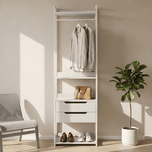 Bengaleiro de pé Jässaatka 1 varão 2 gavetas 4 prateleiras aço 200x61x40 cm Cinzento en.casa