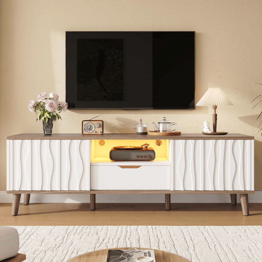 Móvel para TV LED 160x40x52 cm - com arrumação, porta de correr, para TVs até 70, estilo moderno para sala de estar e quarto - branco e nogueira escura