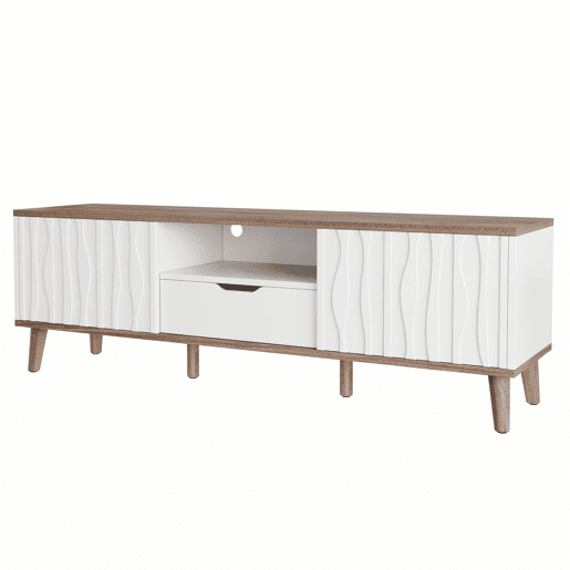 Móvel para TV LED 160x40x52 cm - com arrumação, porta de correr, para TVs até 70, estilo moderno para sala de estar e quarto - branco e nogueira escura