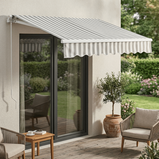 Toldo de braço rebatível Bitonto alumínio 250x200 cm cinzentobranco en.casa
