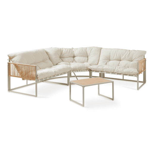 Conjunto de mobiliário de jardim Karg mesa + sofá Bege Rotim casa.pro Conjunto de mobiliário de jardim Karg mesa + sofá Bege Rotim casa.pro