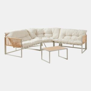 Conjunto de mobiliário de jardim Karg mesa + sofá Bege Rotim casa.pro