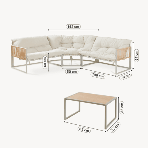 Conjunto de mobiliário de jardim Karg mesa + sofá Bege Rotim casa.pro Conjunto de mobiliário de jardim Karg mesa + sofá Bege Rotim casa.pro