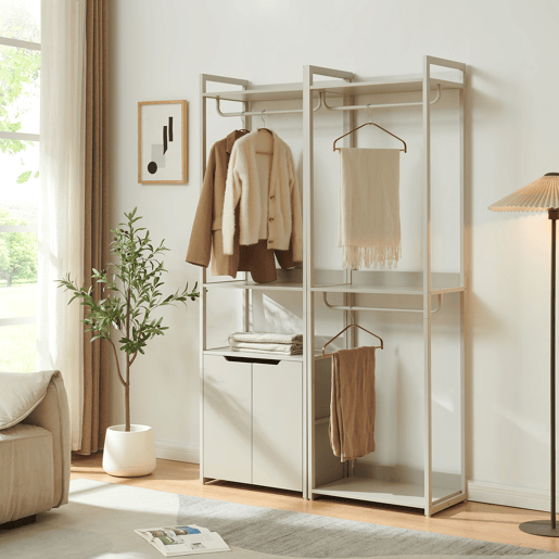 Bengaleiro de pé Jässaatka 2 varões 3 prateleiras aço 200x61x40 cm Cinzento en.casa