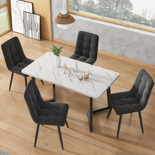 Mesa de jantar - tampo em mármore - pés em metal preto - 117x68cm - Preto e branco
