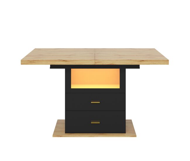 Mesa extensible 110x80x75 cm - con led, madera, extensible hasta 140 cm, para 6 personas