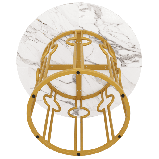 Mesa redonda 100x100x76 cm - Mesa de jantar com pernas metálicas e tampo em MDF marmorizado - Dourado