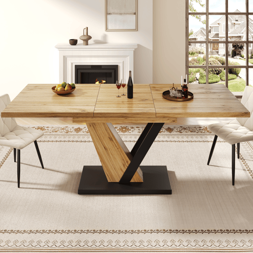 Mesa extensível 120u2013160 x 75 x 75,5 cm - Mesa de cozinha e sala de jantar - Com veios de madeira - Cor madeira