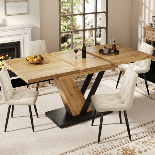 Mesa extensível 120u2013160 x 75 x 75,5 cm - Mesa de cozinha e sala de jantar - Com veios de madeira - Cor madeira