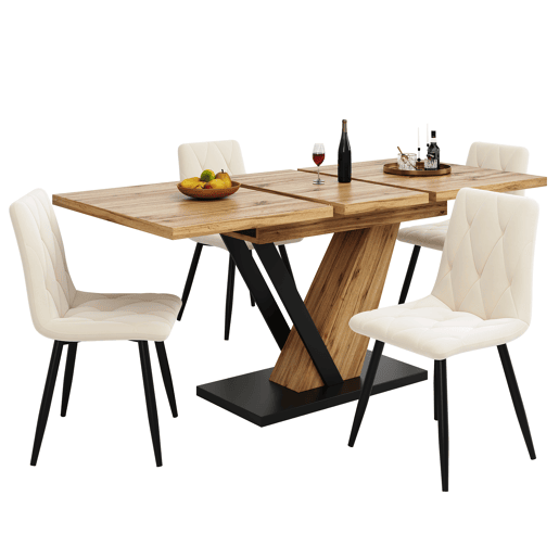 Mesa extensível 120u2013160 x 75 x 75,5 cm - Mesa de cozinha e sala de jantar - Com veios de madeira - Cor madeira